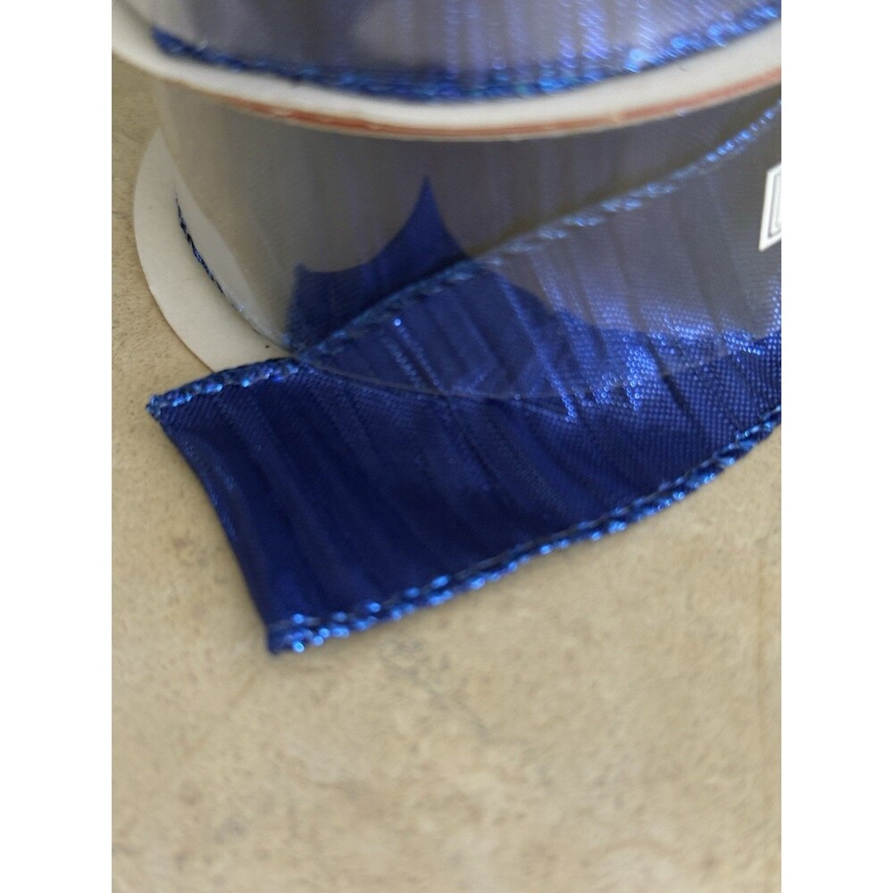 Jumbo 3 1.5" x 30 Ft Total 1.5 X 90 Ft Blue & Silver Wired Edged Ribbon - Picture 4 of 5